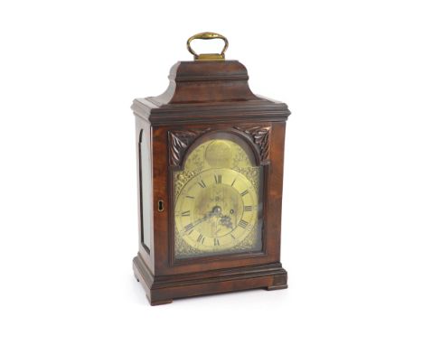   John Draper of Witham. A George III mahogany bracket timepiece,with plain architectural case, carved foliate motifs beside 
