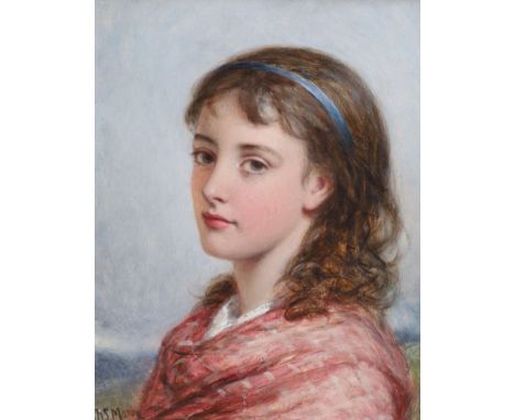   Joshua Hargrave Sams Mann (1826-1886)Portrait of a girl in a pink shawlOil on boardSigned25 x 19cm. 