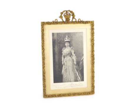 A signed and dated Coronation day portrait photograph, Queen Alexandra of Denmarkscripted top left, W & D. Downey, 61 Ebury S