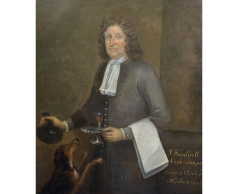   English School c.1745Three-quarter length portrait of Thomas Bardwell, the butler and clerk at Woodton Hall, Norfolkoil on 