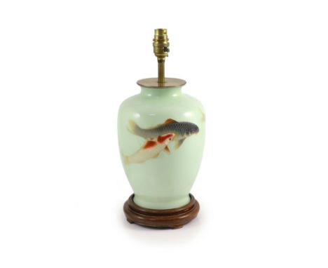   A Japanese cloisonné vase mounted as a lamp, attributed to Ando, mid 20th centurydecorated in silver wire and musen techniq