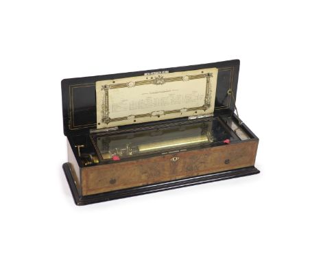   A late 19th century Swiss harpe harmonique piccolo cylinder music boxaccommodating four 33cm brass cylinders (all present) 