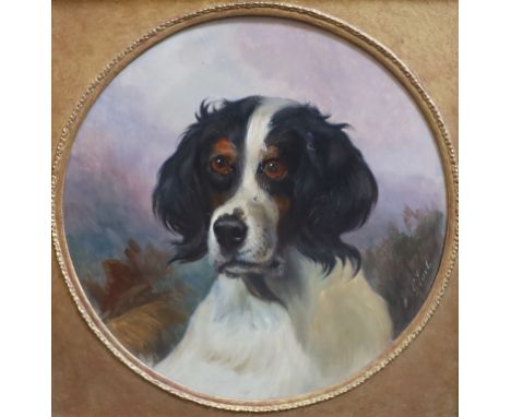   George Earl (fl.1856-1883)Portrait of a spanielOil on wooden panelSignedTondo, 36cm. 