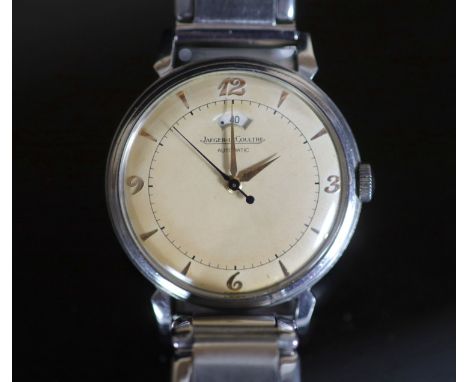   A gentleman's 1960's steel Jaeger LeCoultre automatic wrist watch,with baton and quarterly Arabic numerals and power reserv