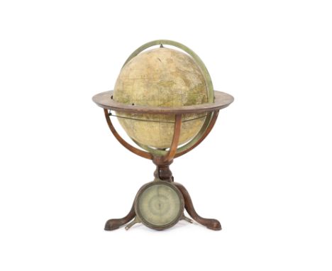   A George III terrestrial table globe by Dudley Adams of Charing Cross, Londonon original mahogany underframe with brass mer