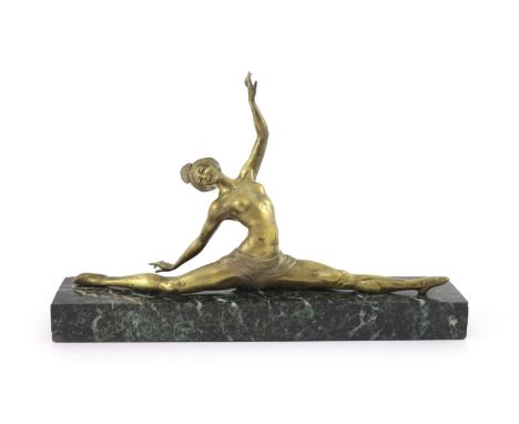   An Art Deco bronze figure of a dancer, signed Moranteon marble plinthW 40cm. H 25cm. 