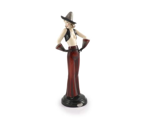   Stefan Dakon for Goldscheider, an Art Deco pottery figure of a girl wearing a Sombrero, c.1935,black printed Goldscheider m