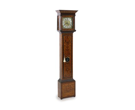   James Desenne of Shoreditch. A late 17th century marquetry inlaid walnut eight day longcase clockThe 11 in. brass dial with