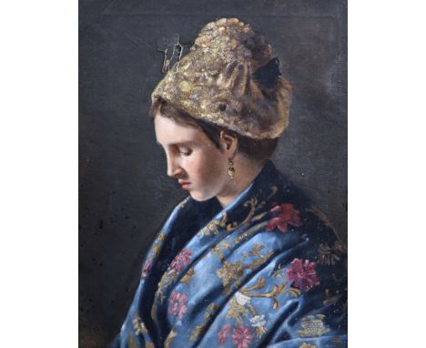   19th century Austrian SchoolPortrait of a lady wearing orientalist clothingOil on canvas60 x 48cm. 