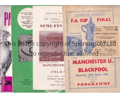 MANCHESTER UNITED        Five away programmes including a pirate programme issued by Victor, horizontal fold and ticket with 