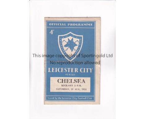 CHELSEA       Programme for the away League match v Leicester City 21/8/1954, horizontal fold and very slightly worn. Chelsea