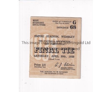 1938 FA CUP FINAL / PRESTON NORTH END V HUDDERSFIELD TOWN        Ticket.      Good