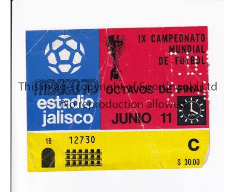 1970 WORLD CUP MEXICO     Ticket for England v Czechoslovakia 11/6/1970 in Guadalajara, slightly creased.     Generally good