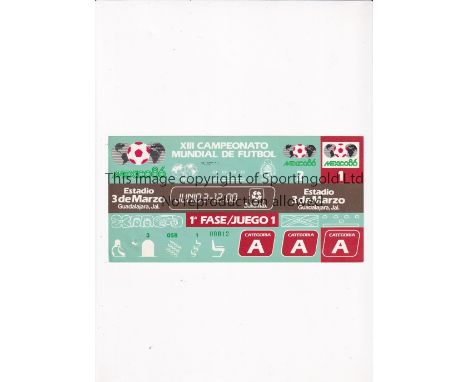 1986 WORLD CUP       Unused ticket for Algeria v Northern Ireland 3/6/1986 at the 3rd of March Stadium. Staple holes on the l