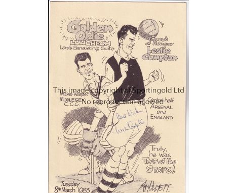 ARSENAL / LESLIE COMPTON SIGNED MENU       Menu for the Golden Oldie Luncheon 8/3/1983 at the Lord's Banqueting Suite with Co