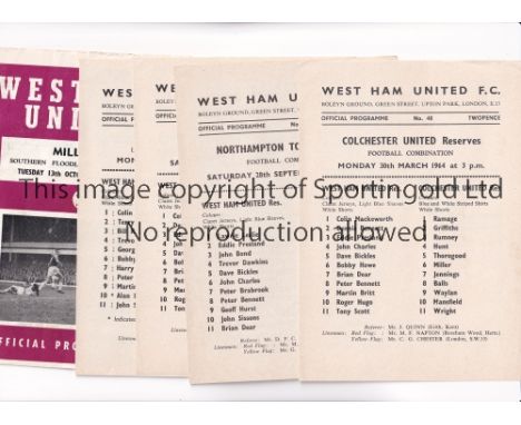 WEST HAM UNITED     Five home programmes v Millwall 59/60 SFC and 4 single sheets for season 1963/4 v Arsenal London Youth Cu