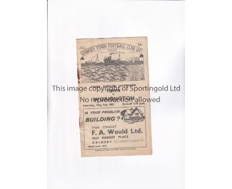 WORKINGTON / 1951/2 FIRST LEAGUE SEASON      Programme for the away League match v Grimsby Town 3/5/1952, rusty staples.    G