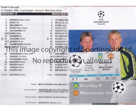 1998 BRONDBY V MANCHESTER UNITED   Programme, ticket, team sheet and club newspaper for the Champions League game in Denmark 