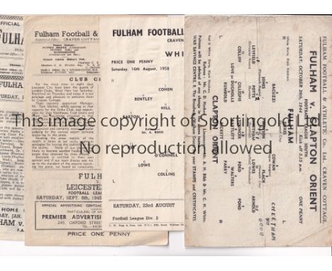 FULHAM      Sixteen home programmes v Crystal Palace and Clapton Orient 44-45, slightly worn, Whites v Blues 16/8/58, v Leice