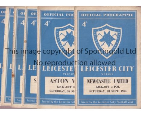 LEICESTER CITY     Six home programmes for season 1954/5 v Sunderland, Arsenal, Burnley, folded and splits on the spine, Shef