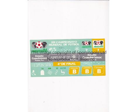 1986 WORLD CUP      Unused ticket for Spain v Belgium, Quarter-Final 22/6/1986 at the Cuauhtemoc Stadium. Staple holes on the