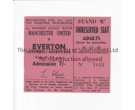 TICKET 1968 MANCHESTER UNITED V EVERTON   Ticket for the league game at Old Trafford on 10/8/68, slight marks.   Generally go