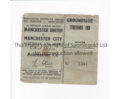 TICKET 1966 MANCHESTER UNITED V MANCHESTER CITY      Ticket for the game at Old Trafford on 17/9/66, creased and slightly wor