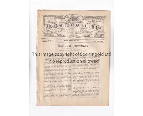 ENGLAND V BELGIUM 1923 AT ARSENAL F.C. / FIRST AGAINST FOREIGN OPPOSITION         Programme for the International at Highbury