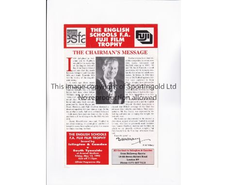 NEUTRAL AT ARSENAL        Programme for the English Schools Trophy Final 2nd Leg, Islington &amp; Camden v South Tyneside 12/