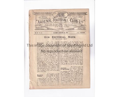 ARSENAL         Programme for the home London Combination match v Charlton Athletic 14/10/1922, ex-binder.       Generally go