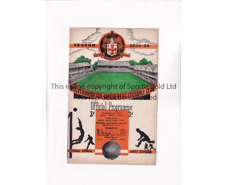 CHELSEA       Programme for the away League match v Wolves 4/12/1954, very slightly creased and scores entered. Chelsea's fir