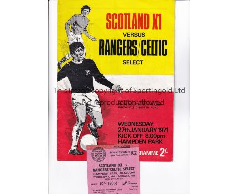 GEORGE BEST   Programme and ticket in which Best appeared for Celtic / Rangers Select v Scotland 27/1/1971 in aid of the Ibro