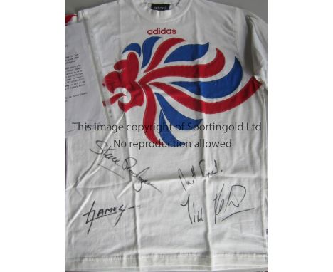 OLYMPIC GOLD / ROWING     Adidas white t-shirt from 1996 Atlanta, autographed to front in black felt tip pen by Steve Redgrav