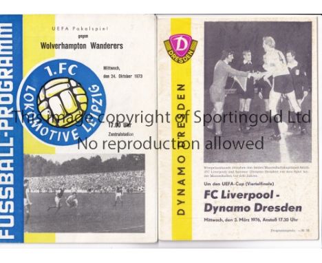 WOLVES / LIVERPOOL IN EAST GERMANY        Two programmes: Lokomotive Leipzig v Wolves 24/10/1973 and Dynamo Dresden v Liverpo