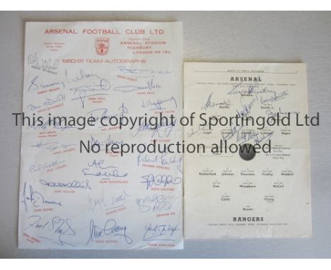 ARSENAL AUTOGRAPHS 1951     Programme for the Friendly match at Arsenal v Rangers 17/10/1951 signed by 8 Arsenal Players on t