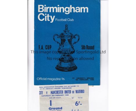 MANCHESTER UNITED      Programme, newspaper cutting and ticket for the away FA Cup tie v Birmingham City 8/2/1969. Programme 