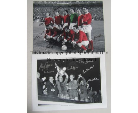 MANCHESTER UNITED AUTOGRAPHS    Colorized 16 x 12 photo of players posing for a team photo prior to a thrilling 3-3 draw with