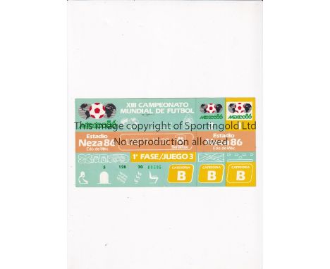 1986 WORLD CUP      Unused ticket for Scotland v Uruguay 13/6/1986 at the Neza 86 Stadium. Staple holes on the left.   Genera