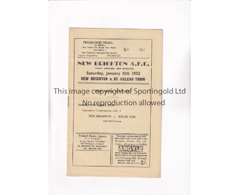 NEW BRIGHTON 1951/2 / FIRST SEASON AFTER LEAVING THE LEAGUE       Programme for the home Liverpool Challenge Cup tie v St. He