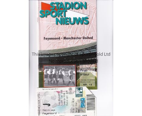 1997 FEYENOORD V MANCHESTER UNITED   Programme and tice game in Holland on 5/11/97. Ticket corner torn on entry.   Generally 