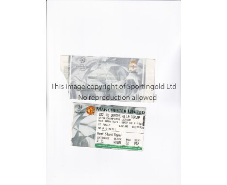 TICKET 2001/2 DEPORTIVO LA CORUNA V MANCHESTER UNITED   Tickets for the Champions League games at Deportivo on 25/9/01 and Ol