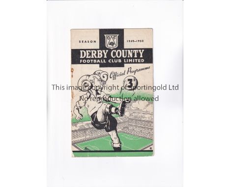 1949 DERBY COUNTY V MANCHESTER UNITED   Programme for the league game at The Baseball Ground on 20/8/49, small rust holes whe