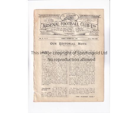 ARSENAL V TOTTENHAM HOTSPUR 1922        Programme for the London F.A. Cup tie at Arsenal 23/10/1922, ex-binder.      Generall