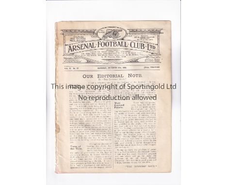 ARSENAL         Programme for the home League match v Huddersfield Town 16/12/1922, ex-binder.       Generally good