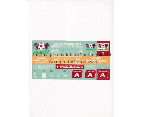 1986 WORLD CUP      Unused ticket for Portugal v Poland 7/6/1986 at the University Stadium, Monterrey. Staple holes on the le