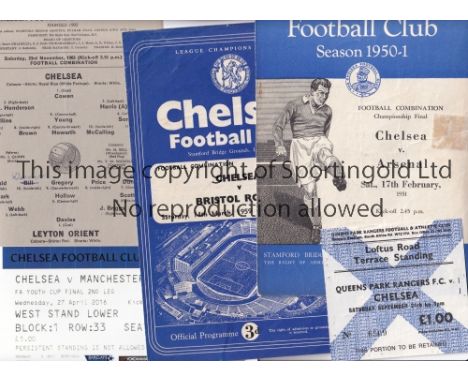 CHELSEA     Nine programmes and 2 tickets. 6 home programmes v Watford Reserves 49/50 Arsenal Reserves 1951 Combination Final