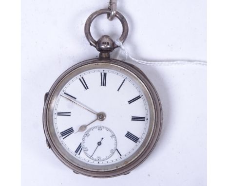 An engine turned silver key-wind pocket watch, and silver Albert 