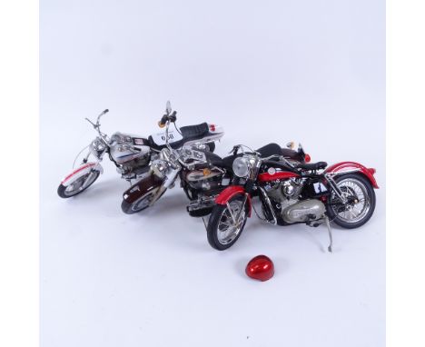 3 Franklin Mint Harley-Davidson Model Motorbikes, including Super Glide, 1998 Fat Boy, and Sportster (3) 