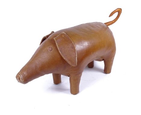A Vintage brown leather pig footstool, thought to be Liberty &amp; Co, length 62cm 