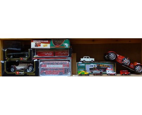 A collection of Burago and Corgi model toy cars (1 shelf) 